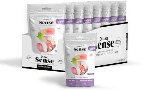 Dibaq Sense Dog, Snack para Perros, Grain Free. Sin Cereales, (8 uds x 100 gr) (Hipoalergénico, Lubina)
