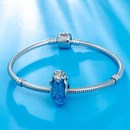 925 Sterling Silver Hawaiian Sea Turtle Charm Dangle Chritmas Holiday Pendants With Blue Murano Glass Travelers Gifts For Women Or Girls Diy European Style Bracelet&Necklace #TOP4