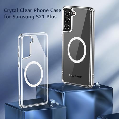 Image of Magnetic Case for Samsung Galaxy S21 5G Compatible with MagSafe, Shockproof Phone Bumper Cover, Anti-Scratch Clear Back Plastic (Clear)