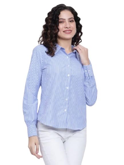 Image of Women Striped Shirt,Oversized Cotton Shirt For Women,Long Sleeve Shirt 3.