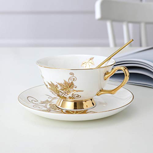 Set di tazze e piattini da caffè e tè in ceramica set di tazze da caffè e piattini in ceramica con foglie dorate piatto per tazza da latte e succo regalo di compleanno per ufficio e casa