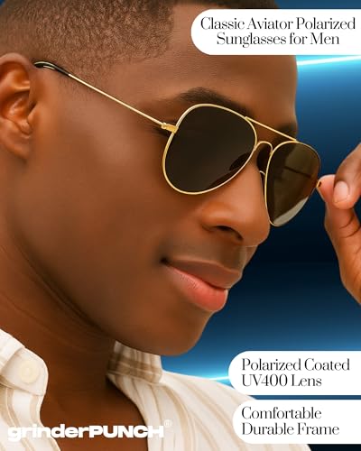 Image of grinderPUNCH Polarized Aviator Sunglasses Men Women 70s Retro Costume UV400