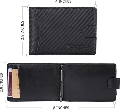 NUMBER.WU Money Clip RFID Blocking Carbon Fiber Leather Wallets for Men, Minimalist Slim Bifold Wallet for mens (Black- Carbon Fiber) - Image 3