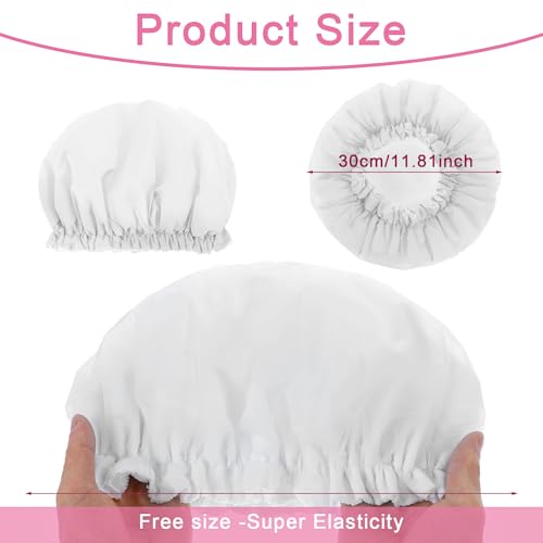 Reusable Shower Caps for Women, Terry Cloth Lined Shower Cap Double Layer Reusable Bath Cap Waterproof Elastic Band Hair Cap for All Hair Lengths for Women Spa Home Salon Use(White)