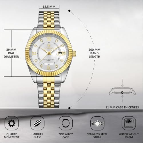 Image of Longbo Trident 83831 Analog Watch with Studded Dial Accents, Stainless Steel Bracelet, Luminous Hands & Date Display | Men | Office, Business, Formal & Gifting