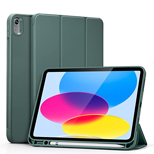 Image of ESR for iPad 10th Generation Cover (2022, 10.9 inch), iPad 10 Case, Built-in Pencil Holder, Flexible Back Cover, Trifold Stand, Auto Sleep /Wake, Rebound Pencil Series, Forest Green