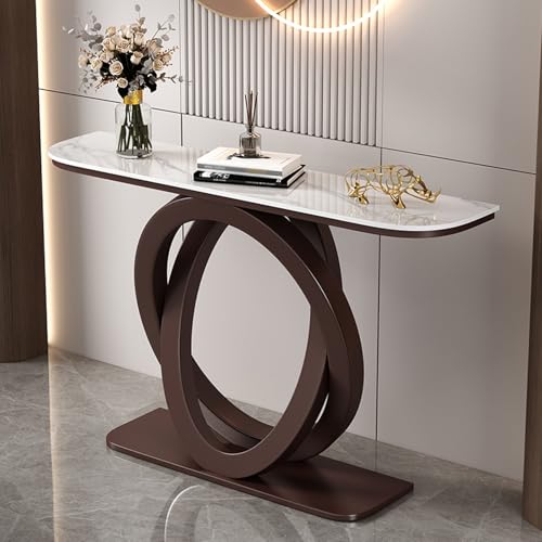 Moderna mesa consola decorativa de hierro de lujo con losa de roca para entrada, pasillo, sala de estar, mesa de sofá