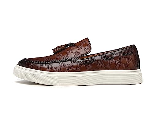 Santimon Men's Tassel Braided Loafers Slip-on Flat Chunky Sole Casual Dress Shoe2