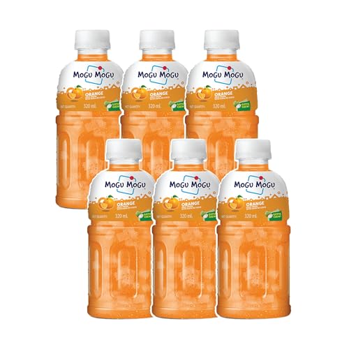 Image of Mogu Mogu Orange Juice with Nata de Coco Jelly 320ml (Pack of 6), Refreshing Tropical Thai-Made Sip & Chew Beverage