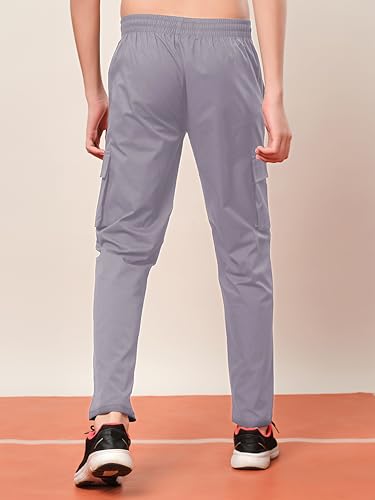 Image of TECHNOSPORT Boys' Solid Straight Fit TS Flexi Cargo Trackpants Drawstring 4-Pocket Polyester Joggers for Sports Play School UPF50+ Anti Odour