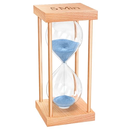 ABXKZ 5 Minute Sand Timer, 5 Min Wood Small Hourglass Timer, Blue Sand Clock, Five Min Wooden Hour Glass for Classroom, Sandglass, Reloj De Arena Decorativo, Home, Office, Game, Gift