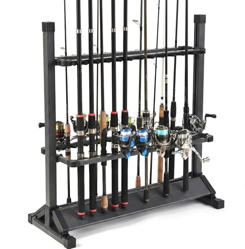 Jorazor 24-Rod Aluminum Fishing Rod/Pole Holder, Rustproof Fishing Rod Rack with 360° Lockable Wheels, Multi-Functional Storage Organizer for Garage & Home, Fits Most Rods & Golf Clubs (Gray) by Jorazor - Used condition - US$42.71