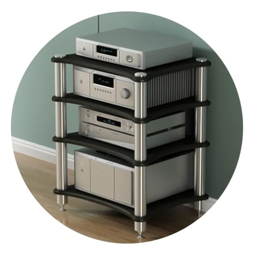 Meuble audio HiFi pour tourne-disque et amplificateur en MDF avec pieds absorbant les chocs, parfait pour l'organisation et la protection du matériel audio