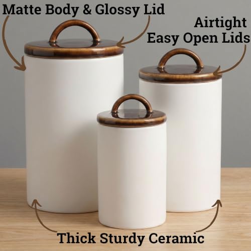 Ceramic Kitchen Canisters for Countertop Set of 3 w/ Airtight Ceramic Lids by HB Design Co. - Used condition - Image 2