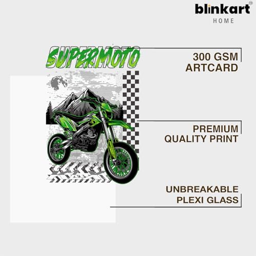 Image of BLINKART Kawasaki KLX CarFramed Posters Gift Items Boys Room Wall Decoration Bedroom Office Studio Synthetic Wood Frame & Acrylic Glass Ready to Hang - 12x8 Inch, (A4 Size) - CAR-143