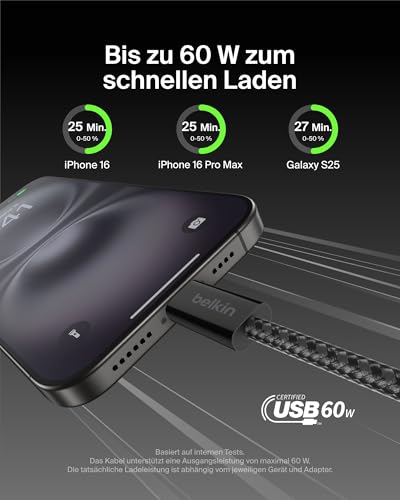 Belkin 2er-Pack geflochtenes USB-C auf USB-C Ladekabel, 1,5 m, 60W, biegsames, flexibles Schnellladekabel… – Ansicht 2