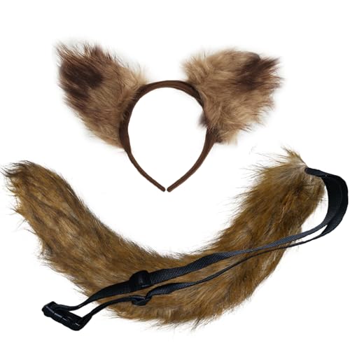 ZCMG 2 Pcs Halloween Squirrel Ears Headband Tail Brown Furry Wolf Fox Hair Hoops Bands Headpiece Women Animal Hairband Christmas Festival Parade Masquerade Cosplay Dress Up Birthday Party Accessories