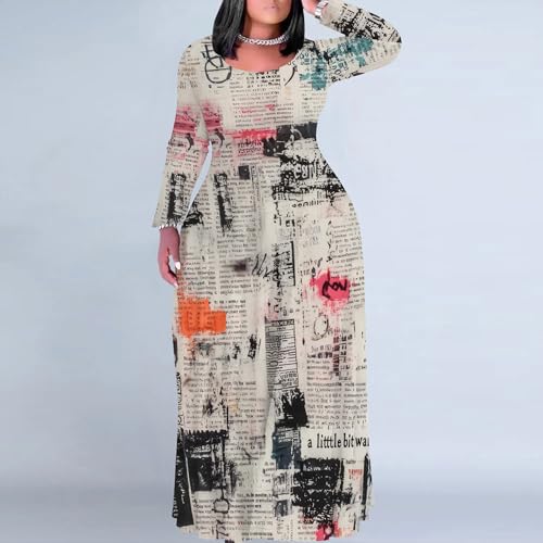 Image of PinkPatty Women's Plus Size Long Sleeve Maxi Dresses T Shirt Boho Sundress Fall Dress with Pockets