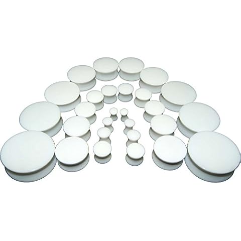 MallGoodies White Double Flare Acrylic Saddle Earlets Solid Ear Plugs 1" (One inch) = 25mm 1 Pair Cover