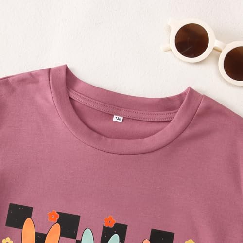 Image of CM C&M WODRO Kid Girl Easter T-Shirt Cute Bunny Flower Checkered Print Tees Summer Short Sleeve Shirt Tops 7-12 Years