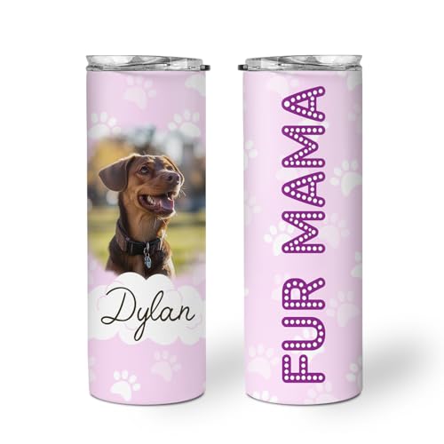 Hyturtle Personalized Dog Mom Gifts For Women on Mother's Day Birthday - 20oz Tumbler with Lid for Dog Lovers - Best Gift Ideas for Fur Mama - Custom Photo Stainless Steel Travel Skinny Cup