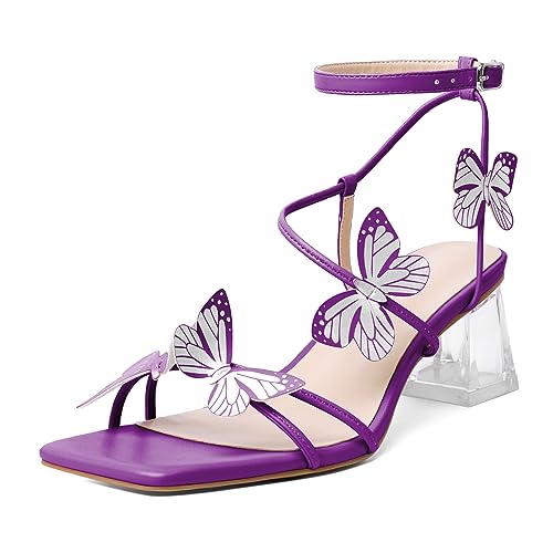 Image of Zamikoo Women's Heeled Sandals Square Open Toe Ankle Strap Block Heels Strappy Clear Heels Chunky Low Heels