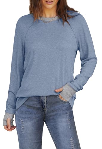Image of XIEERDUO Womens Tunic Tops to Wear with Leggings Long Sleeve Thumb Hole Shirts Crew Neck Curved Hem