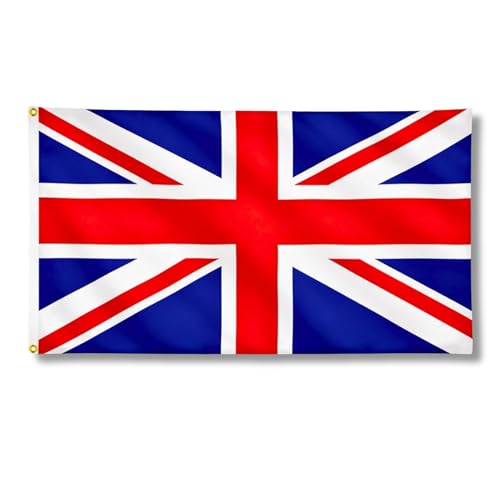 Union Jack Flag 5ft x 3ft with Brass Eyelets Large Polyester Britain Flag Banner for VE Day Celebrations Royal Street Parties Pub BBQ Events and Indoor Outdoor Home & Garden Display
