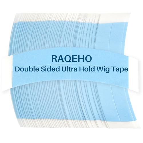 RAQEHO 50PCS Wig Tape - Double Sided Ultra-Hold Lace Front Tape, Strong Sticky Waterproof ToupeeTape Replacement, Ultra-Thin Wig Glue Strip for Lace Wigs, Hairpiece Hair Extensions