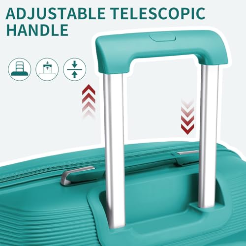Image of Kono Luggage Set Hard Shell Travel Trolley with 4 Spinner Wheels TSA Combination Lock Lightweight Polypropylene Suitcase, Turquoise, 20 inch /24 inch /28 inch, Luggage Set
