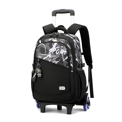 FANDARE 2-in-1 Zaino Trolley Scuola Sganciabile Nero Cartelle Zaini Elementare e Media da 35 Litri con 6 Ruote Doppio Uso Zaino con Carrello Fisso Zaini da Viaggio per Ragazza Ragazzo Adolescente