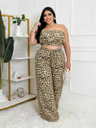 Image of Two Piece Sets for Women Summer Outfits Crop Tops and Wide Leg Pants Sets Sexy Jumpsuits Vacation Outfits with Pockets