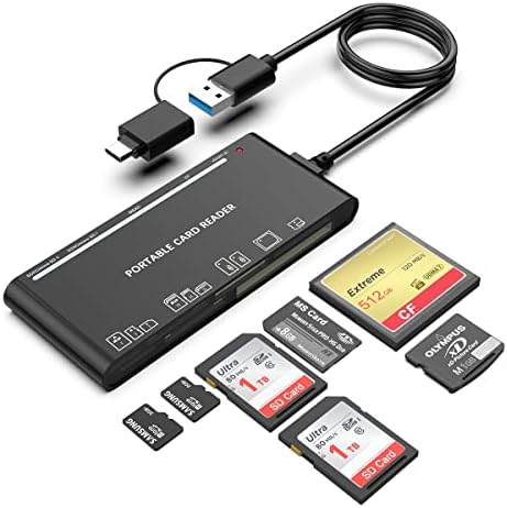USB C USB3.0 Multi Card Reader, SD/TF/CF/Micro SD/XD/MS 7 in 1 Memory Card Reader/Adapter/Hub for SD SDXC SDHC CF CFI TF Micro SD Micro SDXC Micro SDHC MS MMC UHS-I Cards,for Windows/Mac/Linux/Android