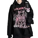  Goth Ropa Anime Manga Sudaderas Mujer Jersey E-Girl Kawaii Y2k Aesthetic Tops Niña A-14 (Black,S,S)