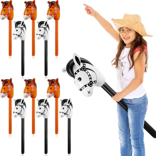 Chivao 12 Pieces Inflatable Stick Horse Cute Horse Head Stick Blow up Balloon Colorful Cowboy Cowgirl Party Decorations for Themed Birthday Party(Brown and Black) by Chivao - Used condition - US$25.10