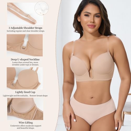 Image of JOYSHAPER Low Cut Bras for Women Backless Plunge Bra with Clear Straps