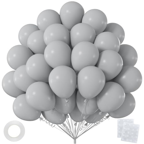 50pcs Gray Balloons 12 Inch Matte Grey Latex Balloons for Elephant Baby Shower Graduation 2026 Boho Wedding Decorations (with Ribbon & Glues)