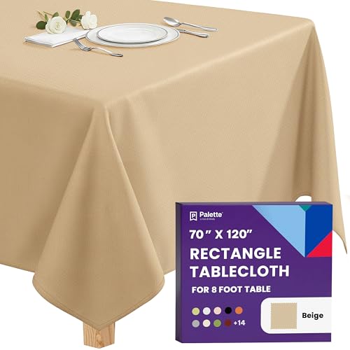 Image of Gee Di Moda Rectangle Tablecloth - 70 x 120 Inch Beige Table Cloth for 6 or 8 Foot Rectangle Tables - Heavy Duty Washable Fabric - for Holiday Party, Dinner, Weddings, Baby Shower & Events