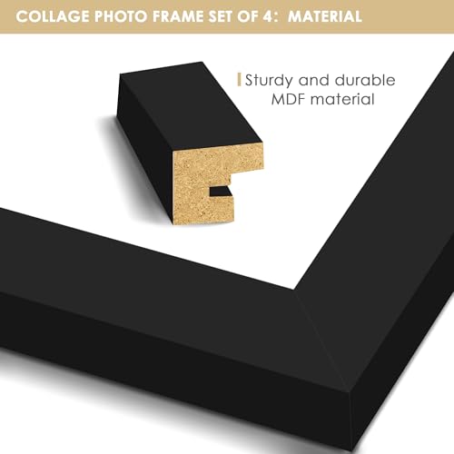 Image of DUENPY 4x6 Collage Frame Tempered Glass For 4 4x6 Photos Black | Premium Tempered Glass Provides Clear Vision, Ideal Decor to Arrange Your Warm Family Photos At Home