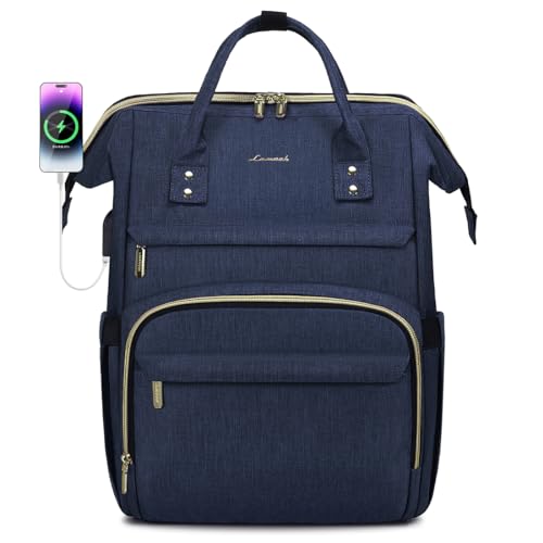 Image of LOVEVOOK Laptop Backpack for Women,18 Inch Professional Womens Travel Backpack Purse Computer Laptop Bag Nurse Teacher Backpack,Waterproof College Work Bags Carry on Back Pack with USB Port,Dark Blue