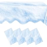 FuWeave 4 Pcs Winter Snowflake Tablecloth Fake Snow Tablecloth Plastic Snowflake Table Cover 54 x 108 Inch Waterproof Decoration Snow Cover for Winter Wonderland Holiday Birthday Party
