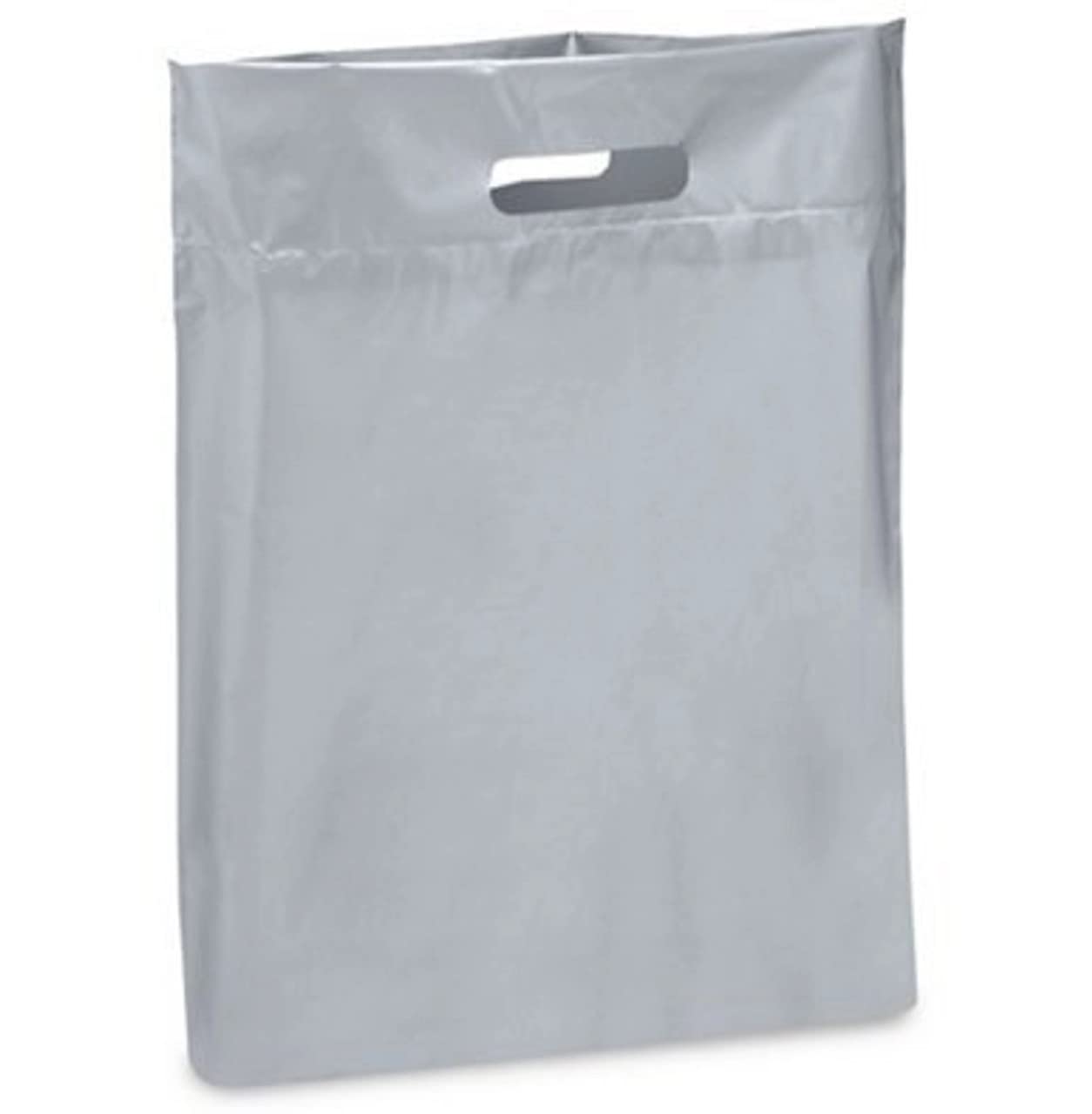 Venuscello® 200 x Silver Patch Handle Carrier Bags 15" x 18" x 3" Plain Poly Die Cut for Carry Vegetables, Cloths, Grocery and Shopping — image 1