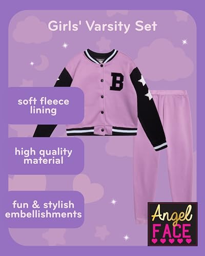 Image of Angel Face Girls Sweatpants Set - 2 Piece Soft Fleece Varsity Jacket and Sweatpants for Girls Sweatsuit Activewear Set