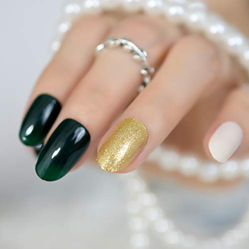 EchiQ Kunstnägel, grünschwarz, dunkelgrün, goldfarben, glitzernd, für den Sommer, für Nägel, DIY Nagelkunst… – Bild 6