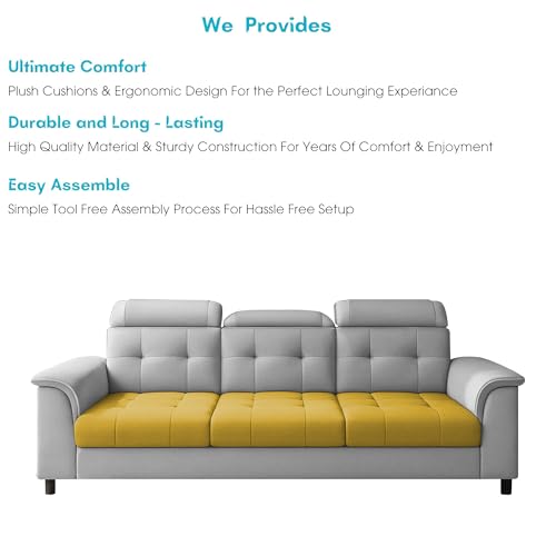 Image of Casaliving Ella 3 Seater Sofa Set for Living Room (Yellow Grey Colour Fabric) Premium Fabric Sofa