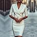 Women's Notch Lapel V Neck Mini Dress with Belt Half Sleeve Business Casual Bodycon Outfits Fashion Spring Dresses S-2XL White