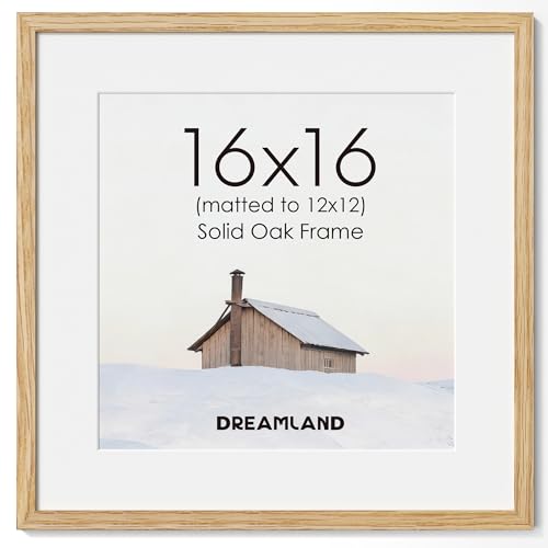 16x16 Picture Frame, 16 x 16 Square Photo Frame with Mat for 12x12, Natural Oak Wood Matted Picture Frames with Tempered Real Glass for Wall Art Photo and Prints, Oak Color, Set of 1