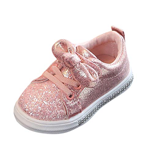Bolayu Baby Girls Strappy Sport Glitter Sequin Sneaker Kid Casual Fashion Walking Running Soft Nonslip Bow Sneaker Shoes Pink