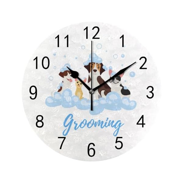   Wall-Clock-for-Living-Room-Decor-Cute-Dogs-Lovely-Puppy-Grooming-PVC-98-Inch-Hanging-Round-Desk-Clocks-Silent-Non-Ticking-Battery-Operated-Easy-to-Read-Bathroom-Kitchen-Office