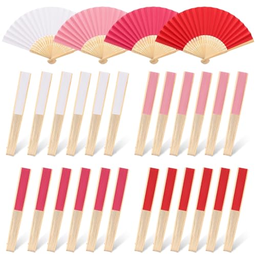 Chunful 24 Pcs Bamboo Fans Handheld Paper Hand Fans for Women Foldable Bulk Decorative Foldable Fans for Summer Wedding Dancing Party Favors DIY Decoration